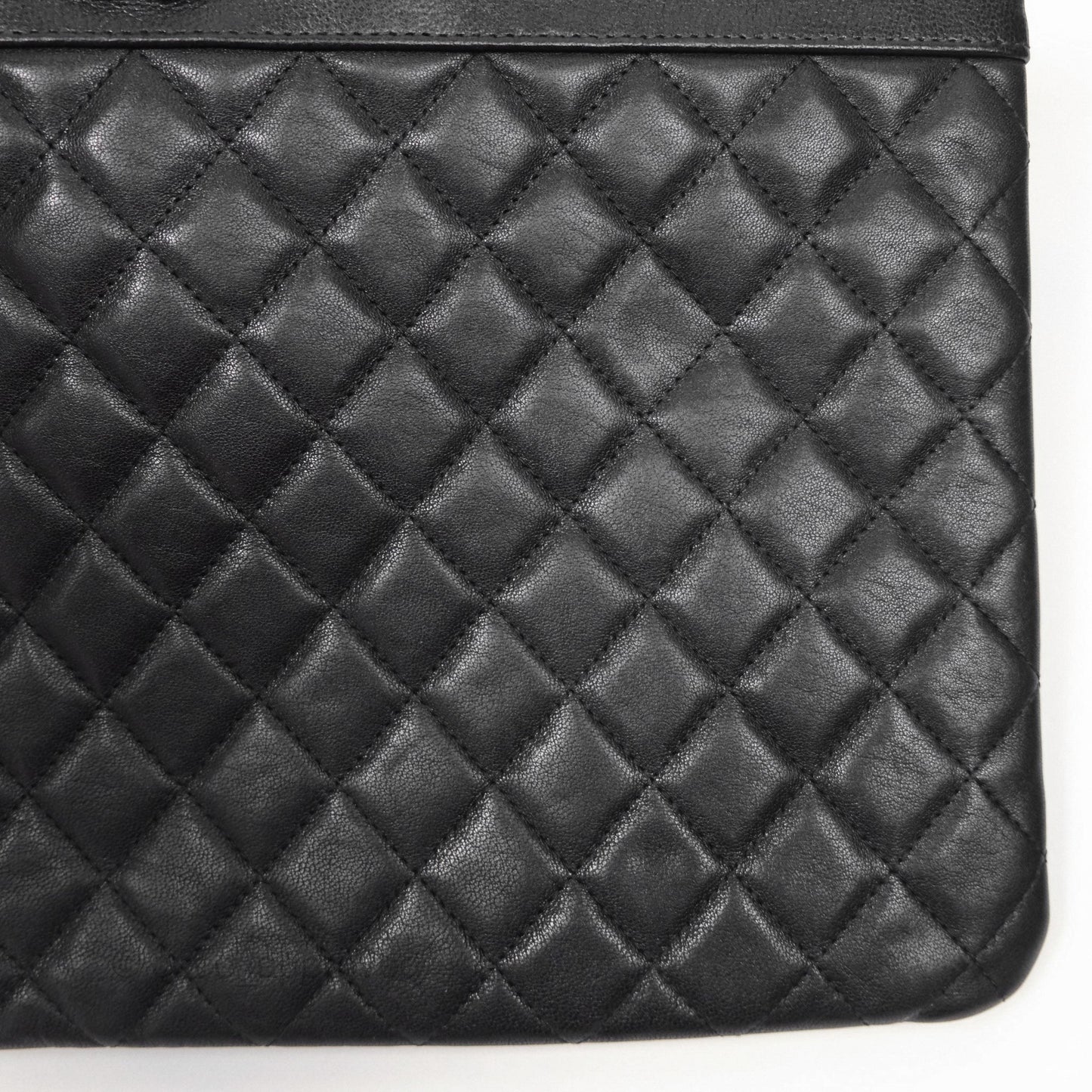 Chanel Mademoiselle Quilted Large O Case Clutch Black Lambskin