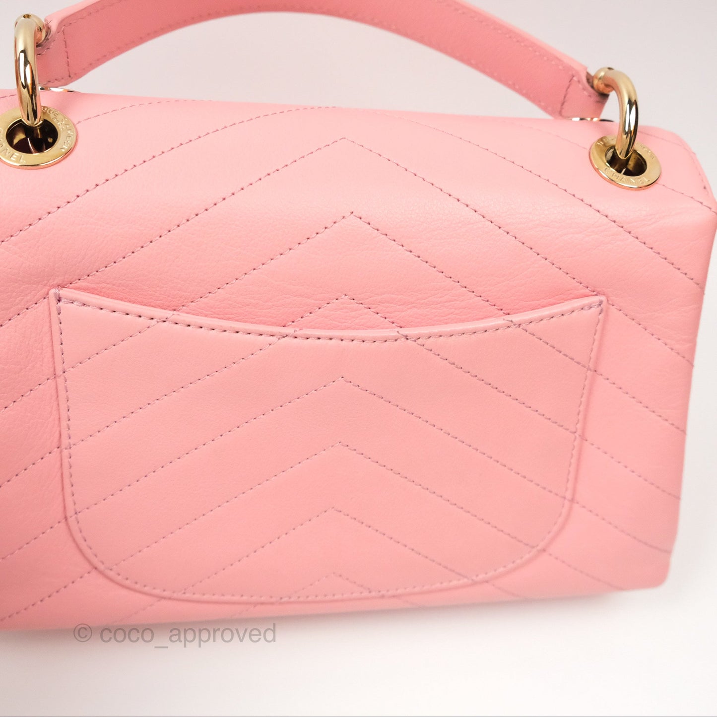 Chanel Small Chevron Chic Top Handle Flap Pink Grained Calfskin Gold Hardware