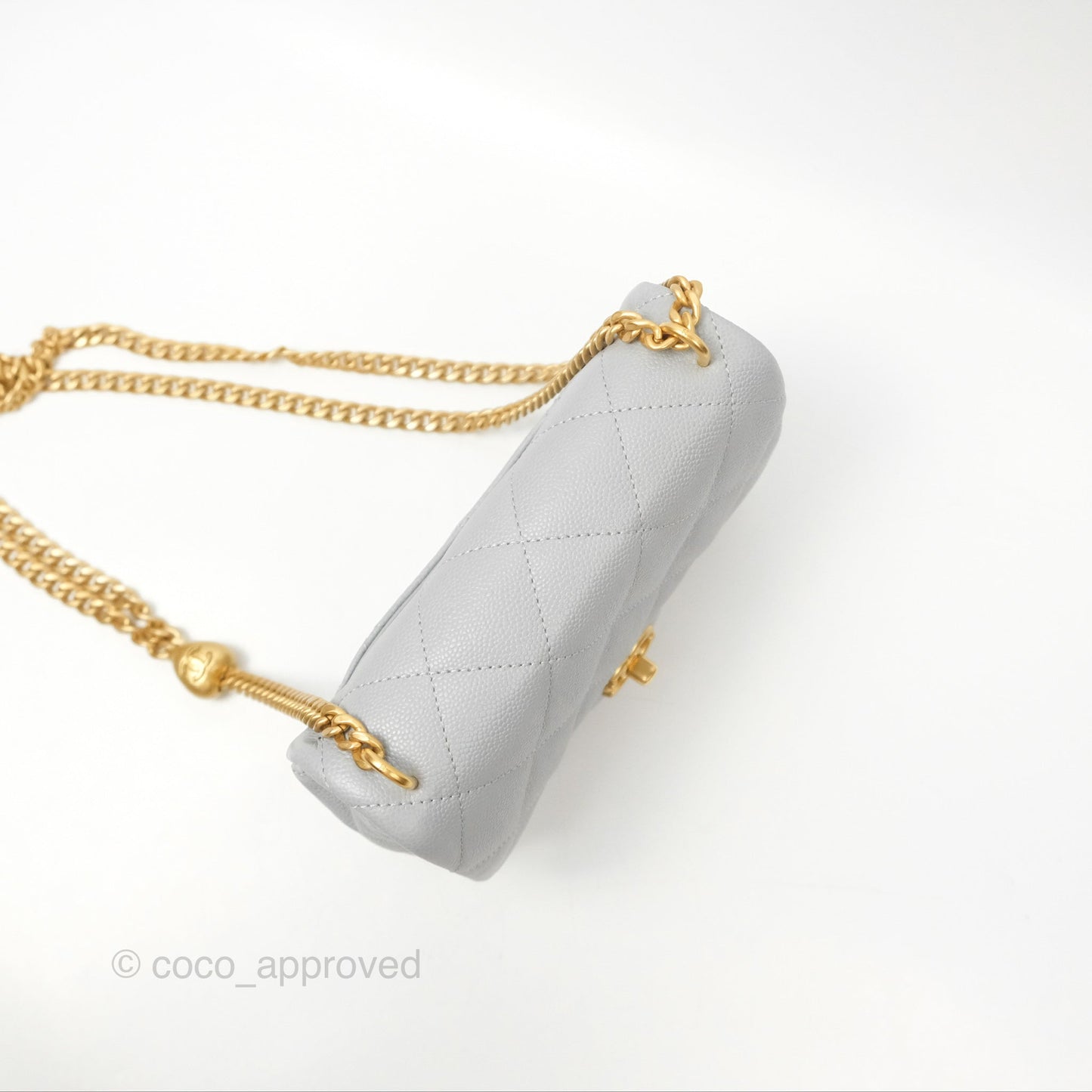 Chanel Mini Flap Bag Heart Adjustable Chain Grey Caviar Aged Gold Hardware