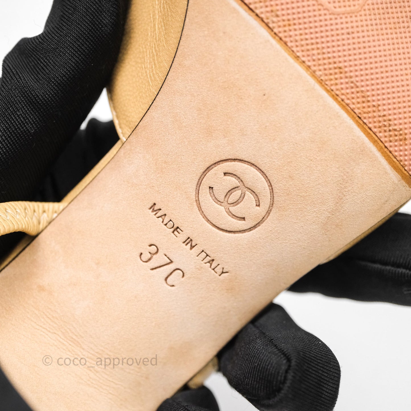 Chanel Classic Slingback Beige Black Leather Size 37