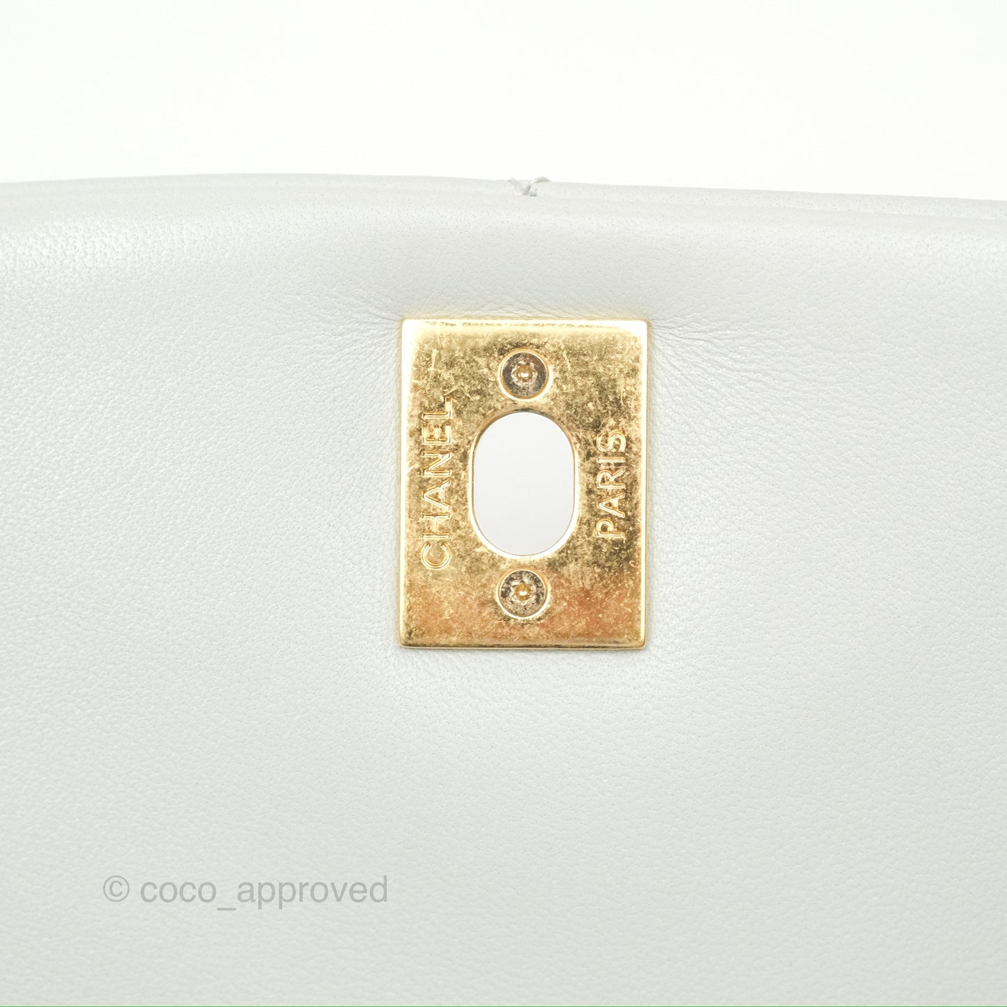 Chanel Chain Handle Flap Light Grey Calfskin Aged Gold Hardware