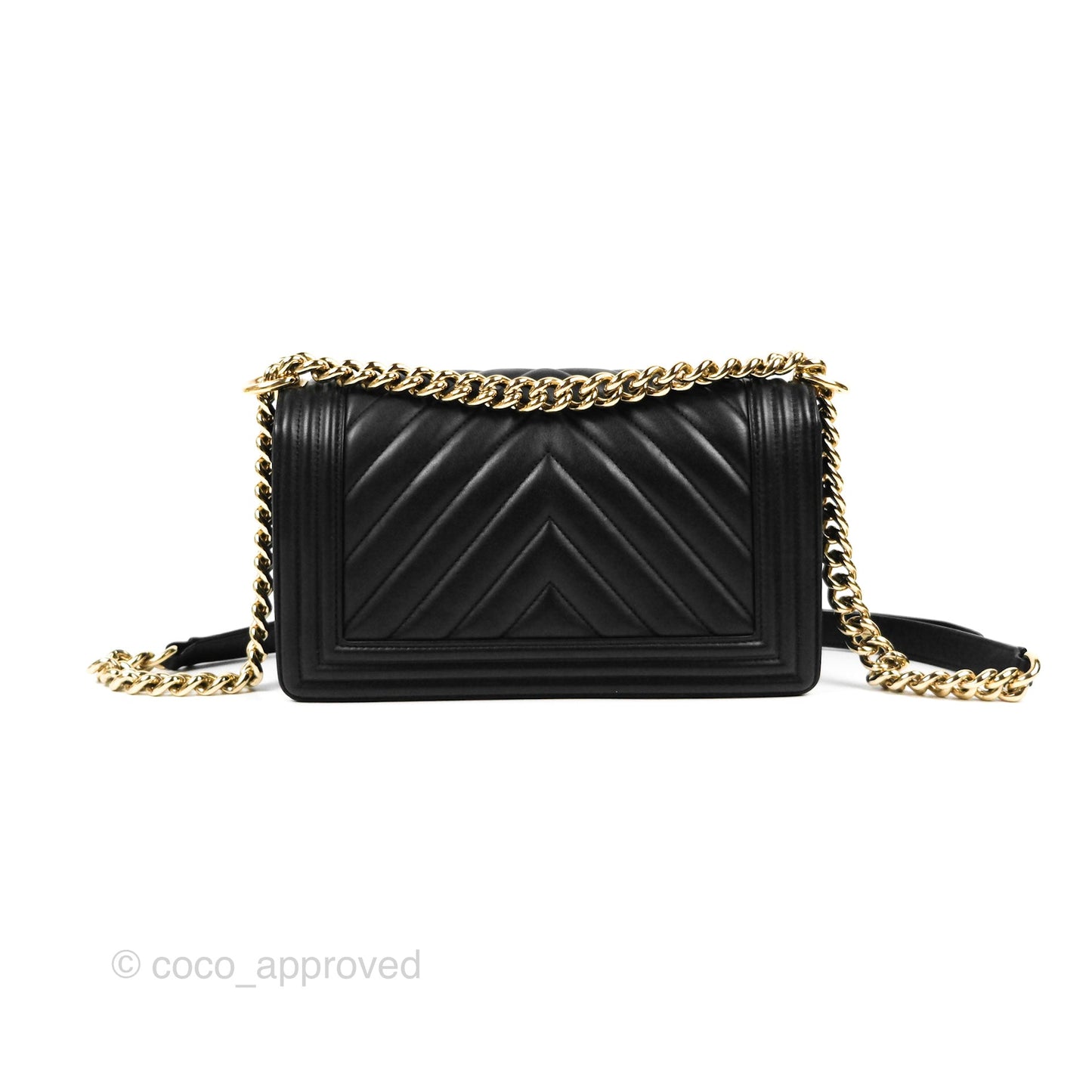 Chanel Medium Boy Chevron Black Calfskin Gold Hardware