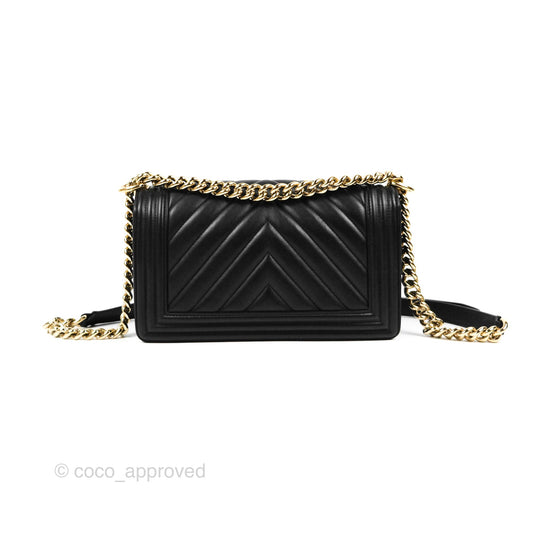 Chanel Medium Boy Chevron Black Calfskin Gold Hardware