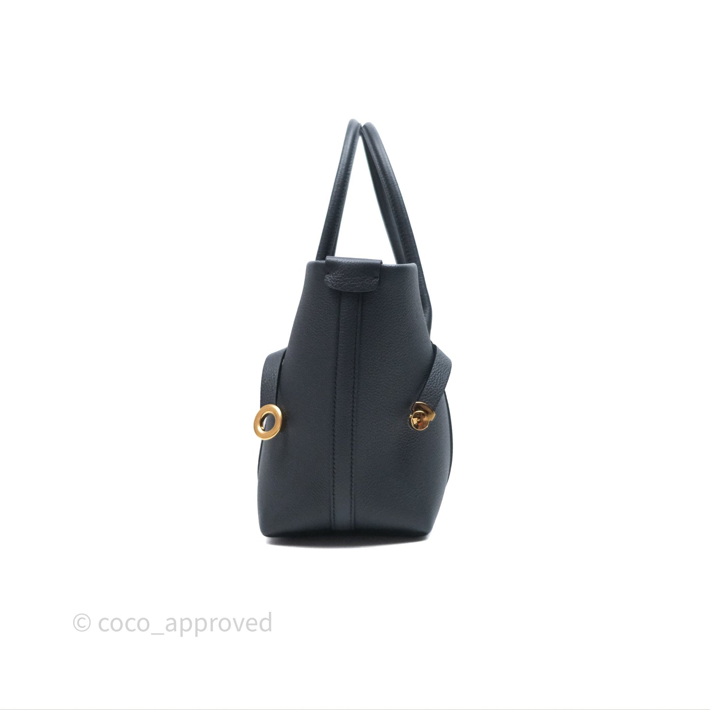 Loro Piana Ghiera Shopper Small Blue Navy Calfskin Sun Gold Hardware
