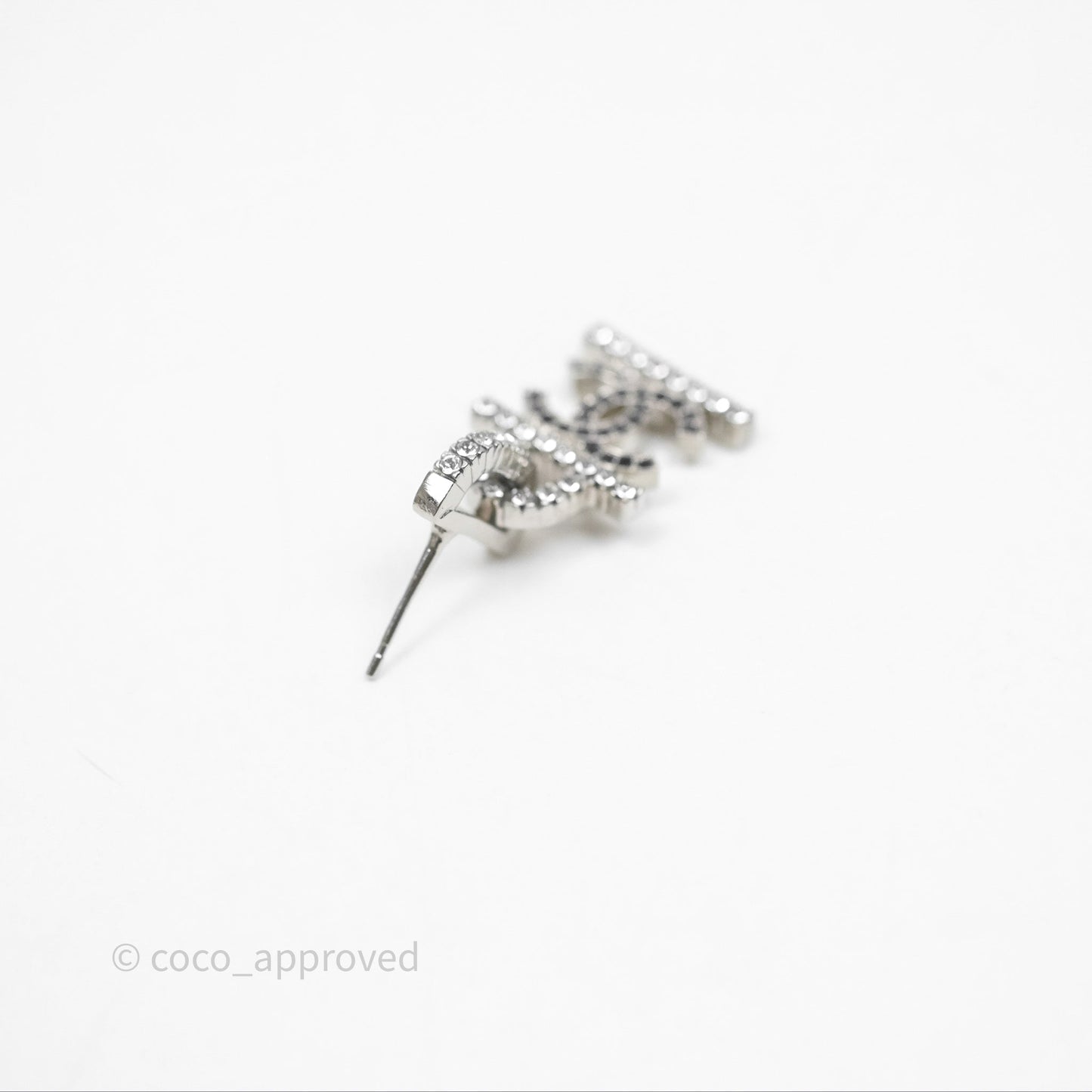 Chanel Crystal 19 CC Lock Earrings Silver Tone 22A