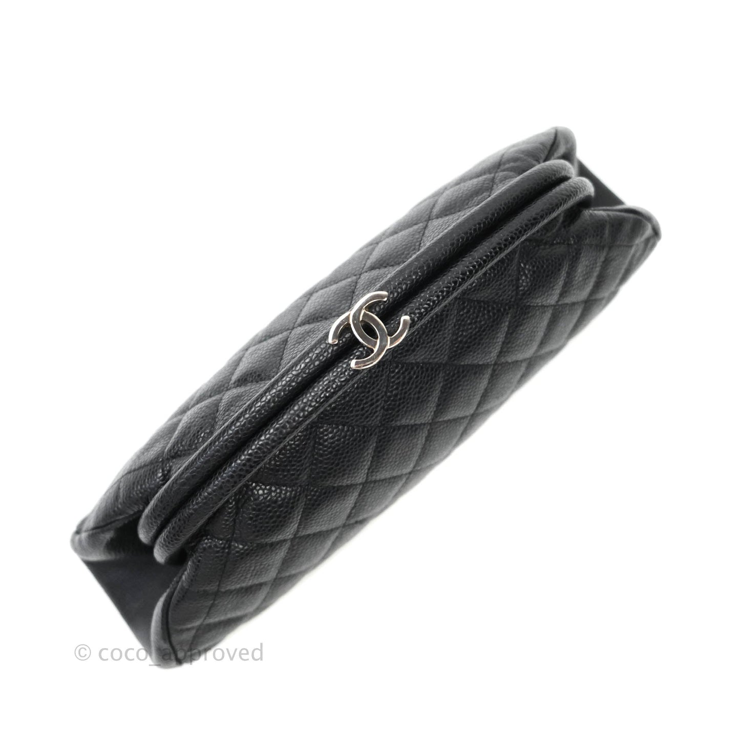 Chanel Quilted Timeless Kisslock Clutch Black Caviar Silver Hardware
