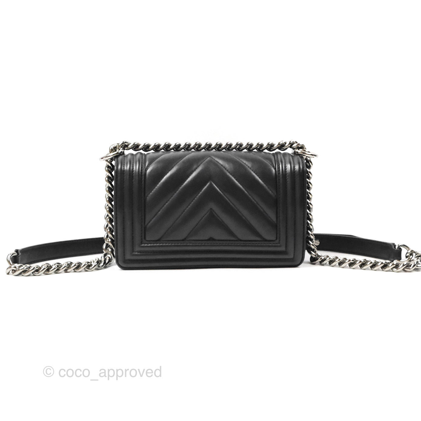 Chanel Small Chevron Boy Black Calfskin Silver Hardware
