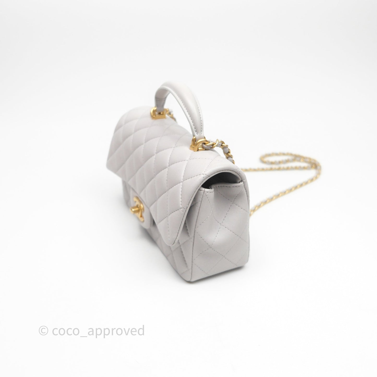 Chanel Top Handle Mini Rectangular Flap Bag Grey Lambskin Aged Gold Hardware