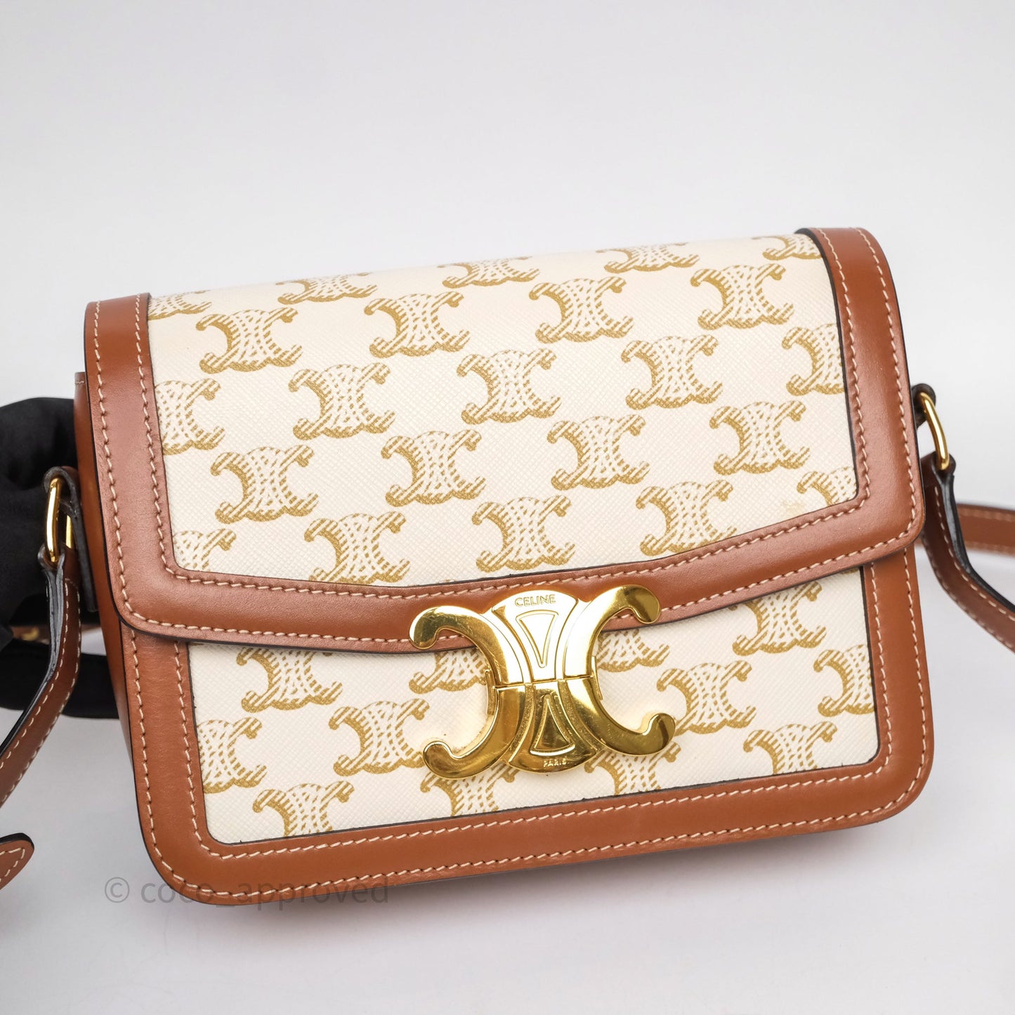 Celine Teen Triomphe Bag Triomphe Canvas Tan Calfskin