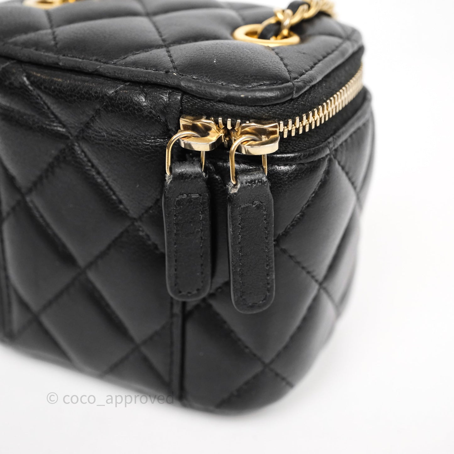 Chanel Mini Black Lambskin Vanity Pearl Crush With Chain Gold Hardware