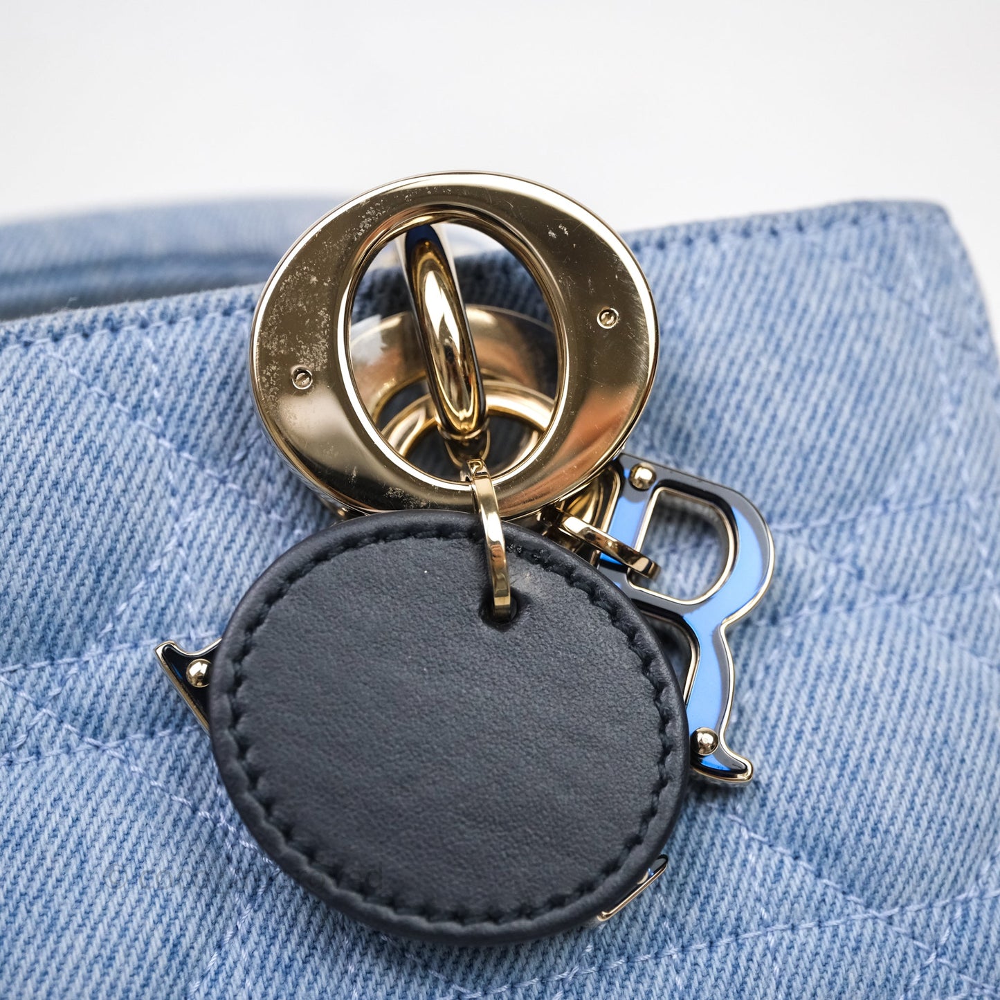Christian Dior Small Lady D-Joy Bag Washed Blue Denim Cannage Gold Hardware