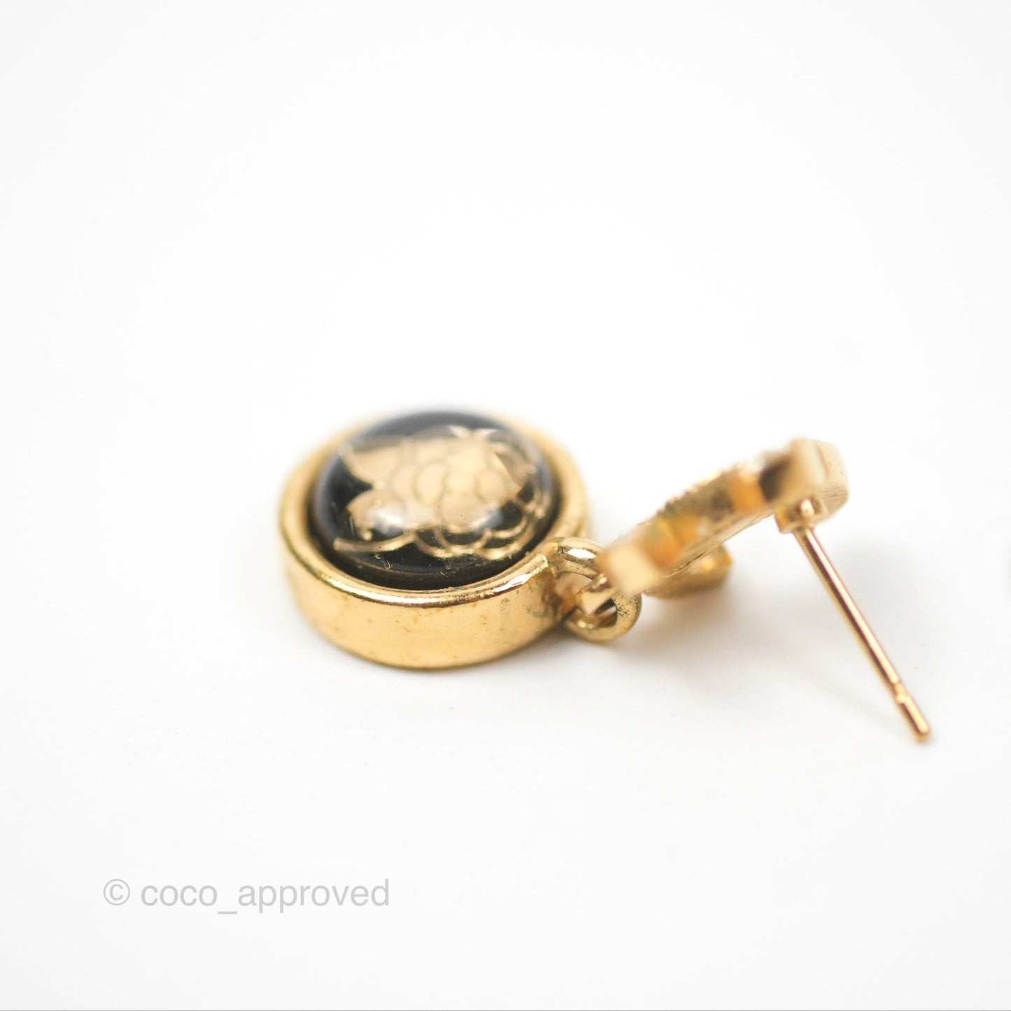 Chanel Crystal CC Camellia No.5 Drop Earrings Gold Tone 20B