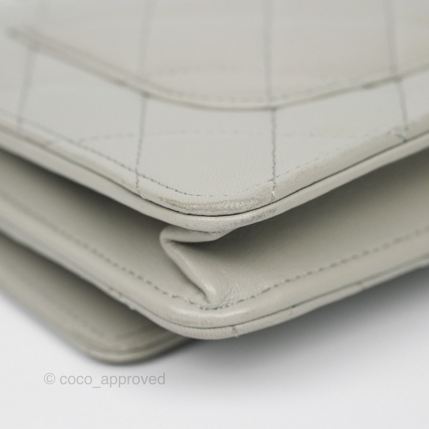 Chanel Classic Quilted Wallet on Chain WOC Light Grey Lambskin Gold Hardware