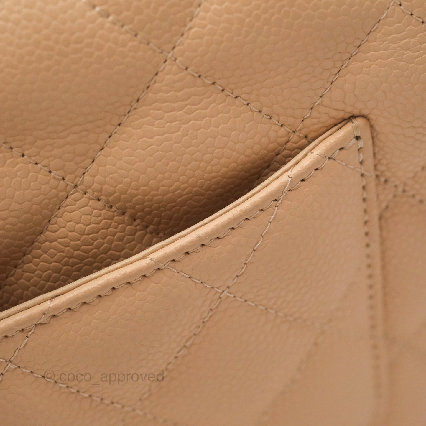 Chanel Jumbo Single Flap Quilted Beige Caviar Gold Hardware