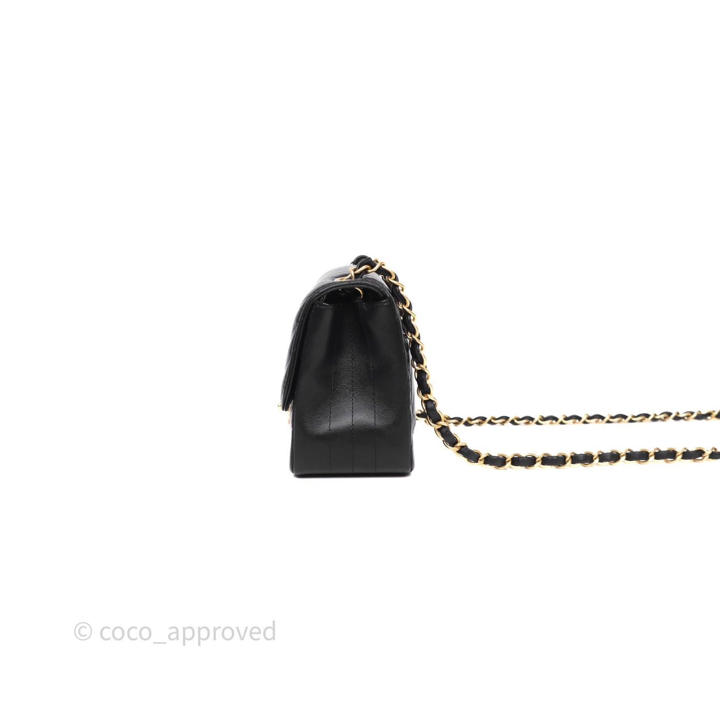 Chanel Mini Square Flap Chevron Black Lambskin Aged Gold Hardware