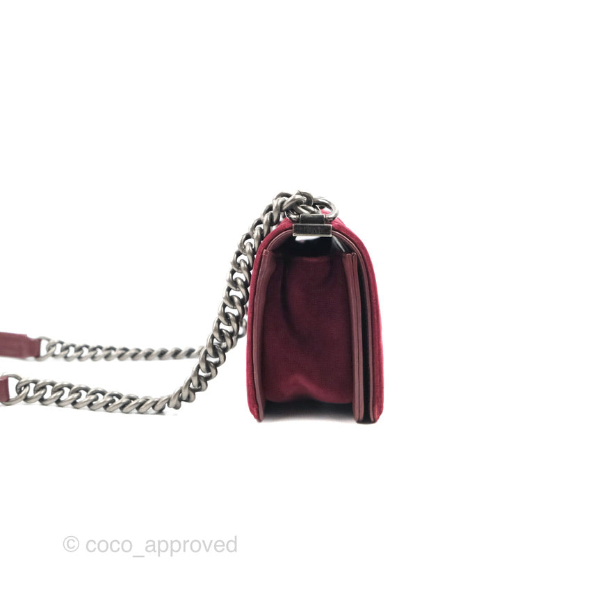 Chanel Small Boy Burgundy Velvet Ruthenium Hardware