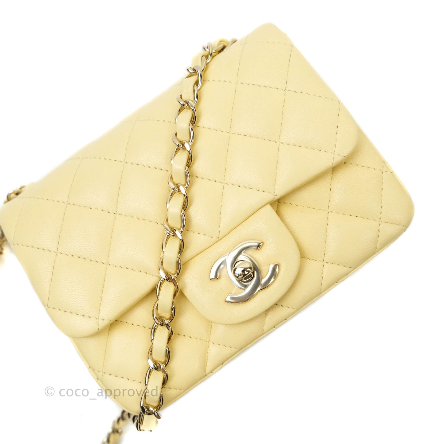 Chanel Quilted Mini Square Yellow Lambskin Gold Hardware
