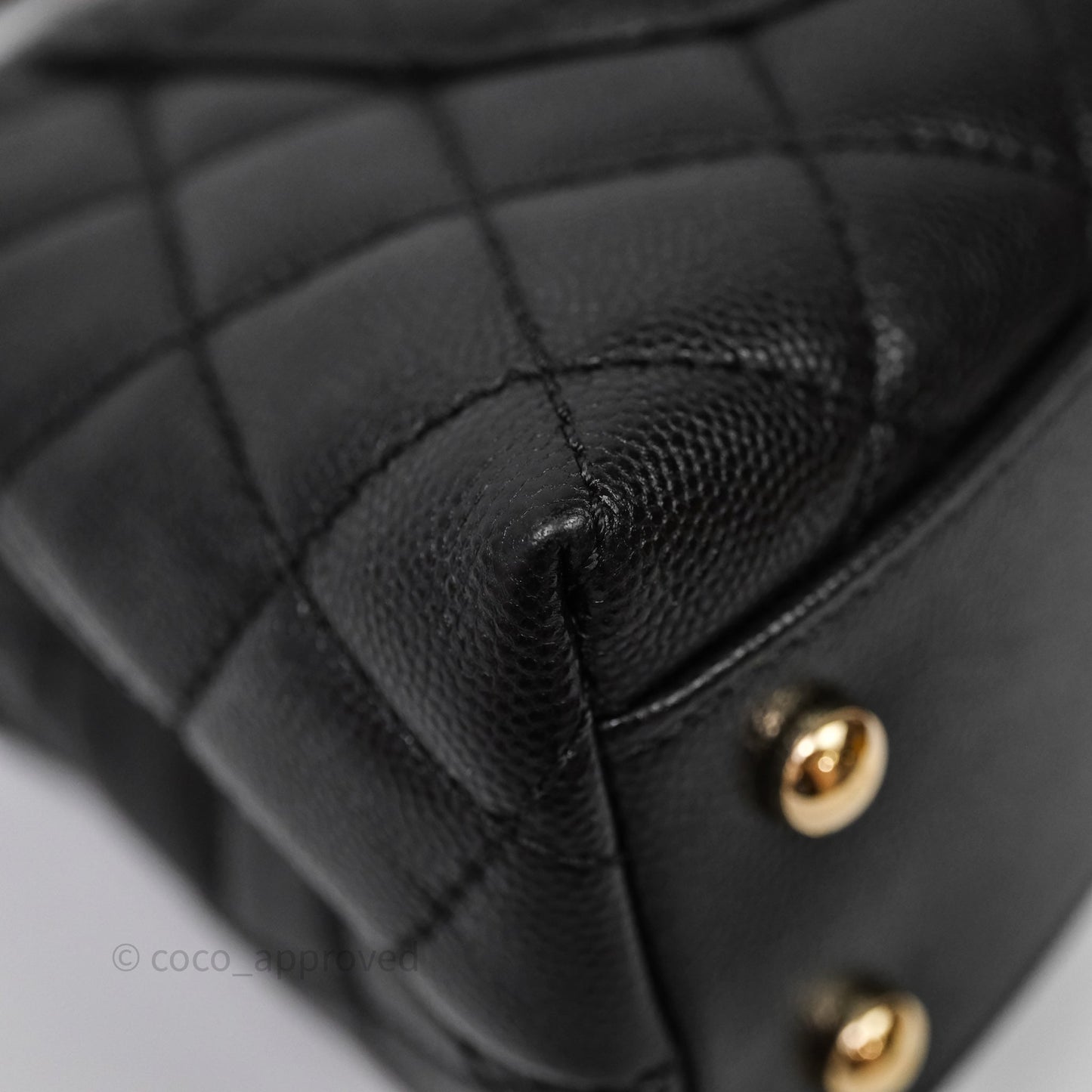 Chanel Small Coco Handle Quilted Black Caviar Aged Gold Hardware Lizard Handle