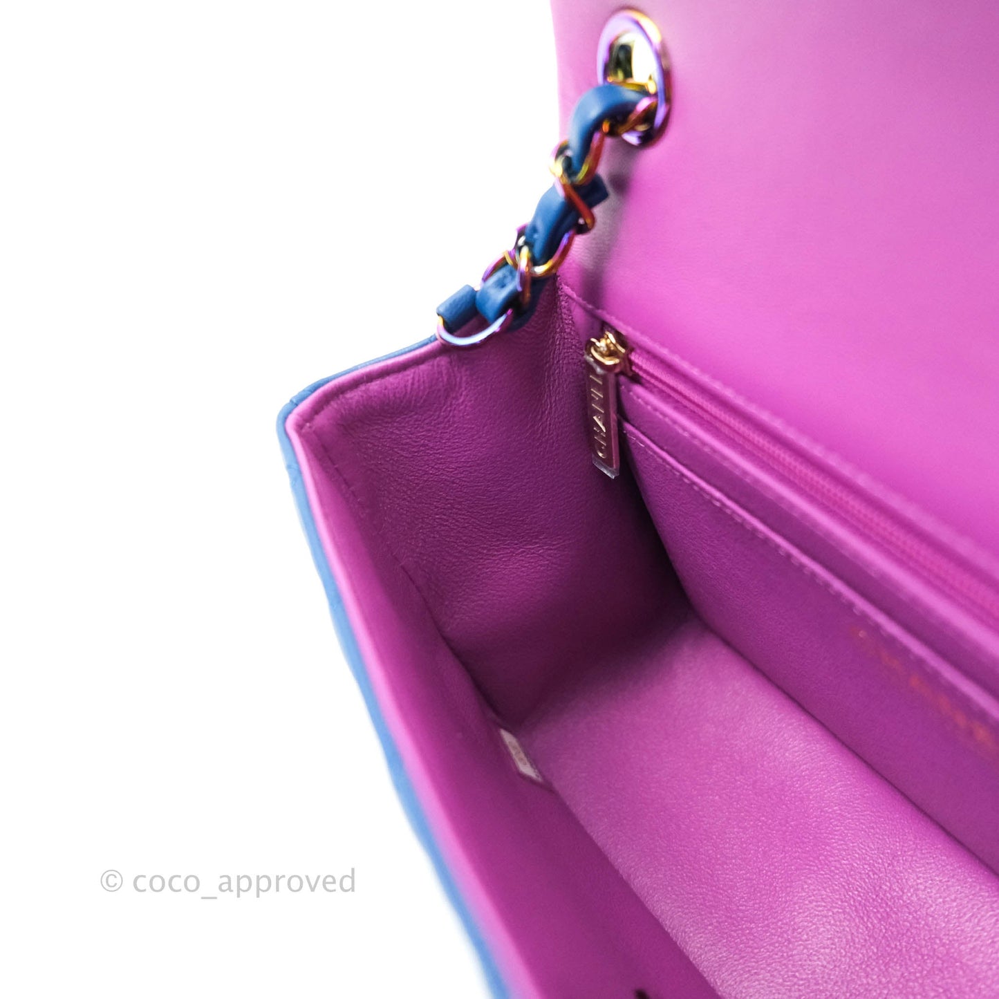 Chanel Quilted Mini Rectangular Flap Blue & Purple Lambskin Rainbow Hardware 21C