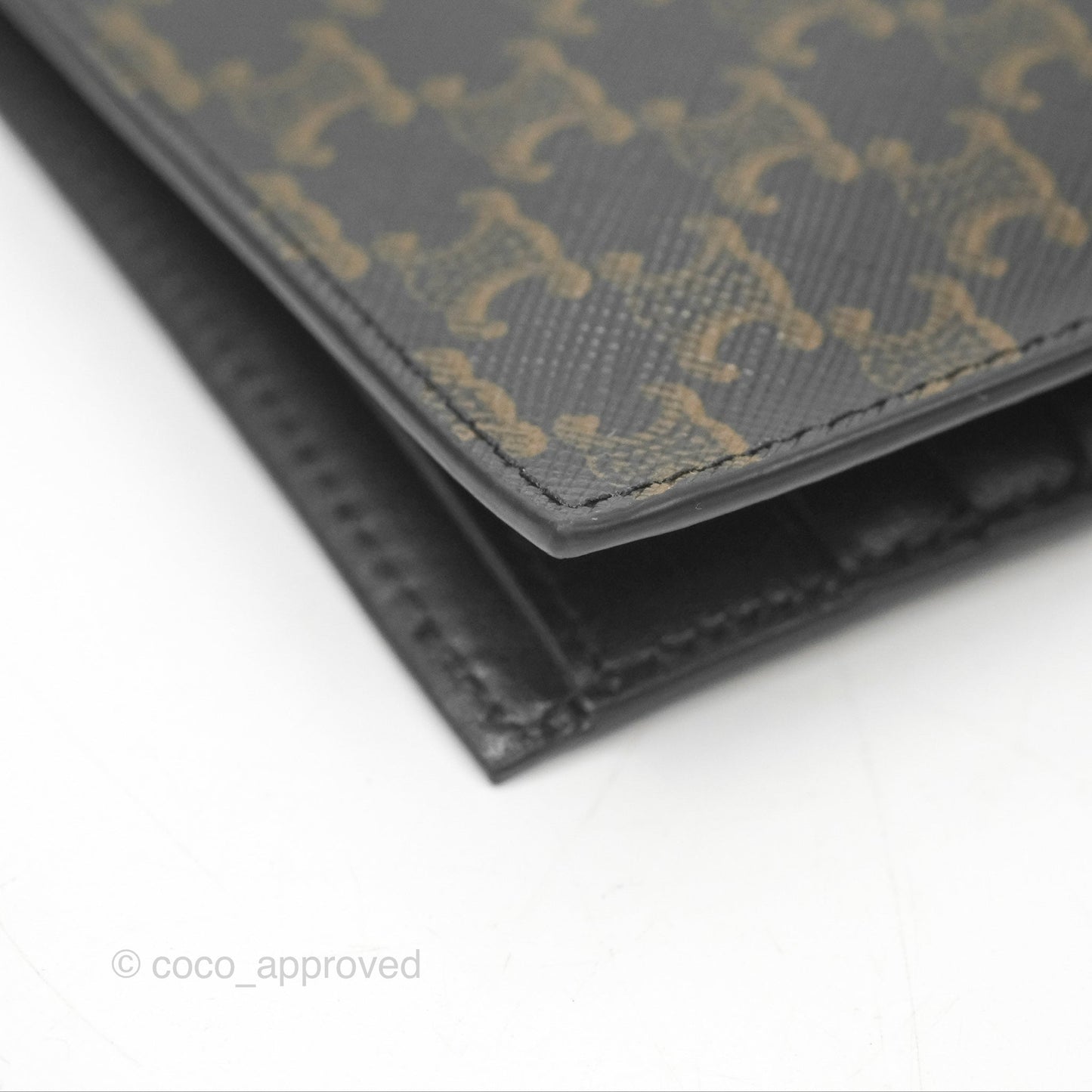 Celine Passport Cover Triomphe Canvas Black Calfskin