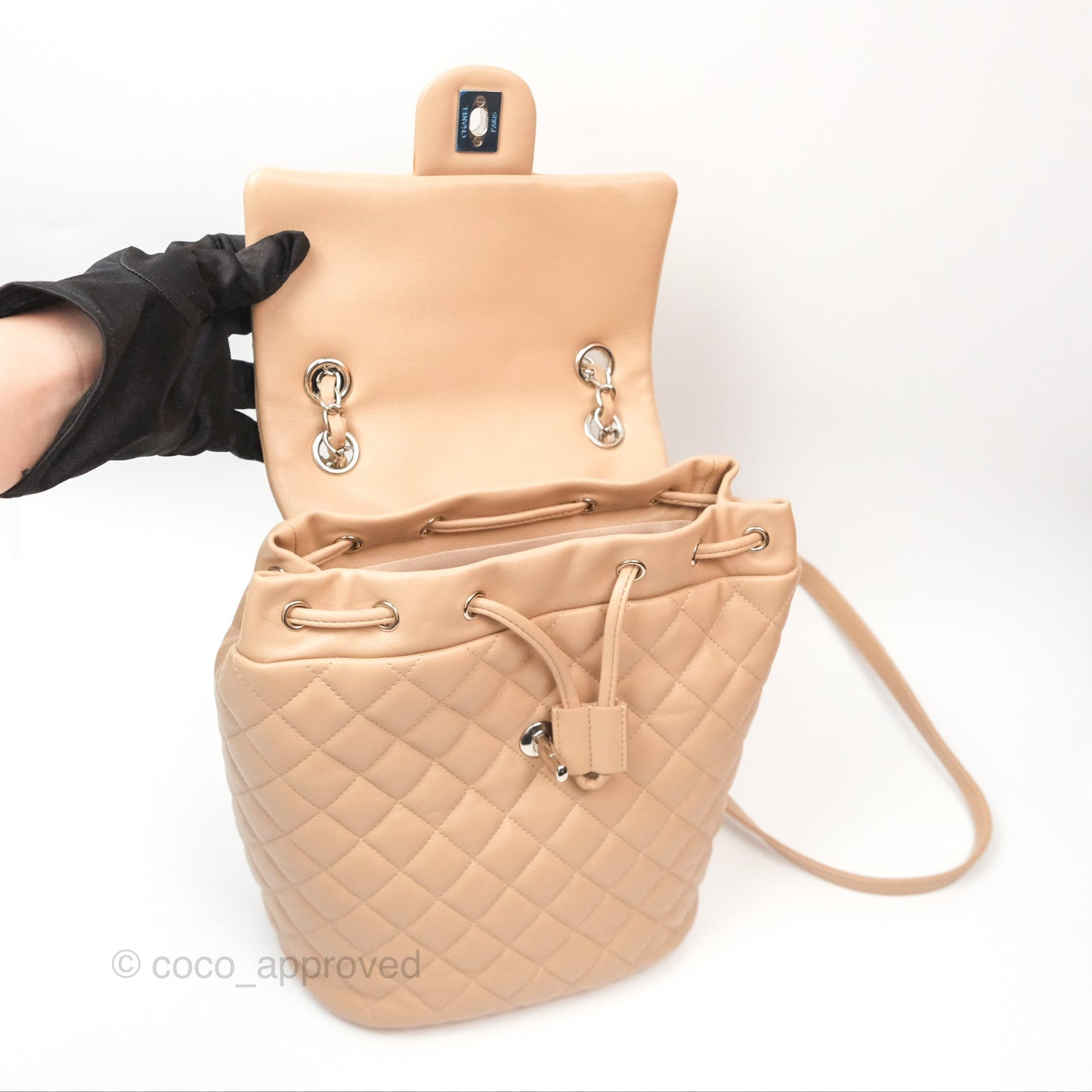 Chanel Quilted Small Urban Spirit Backpack Beige Lambskin Silver Hardware