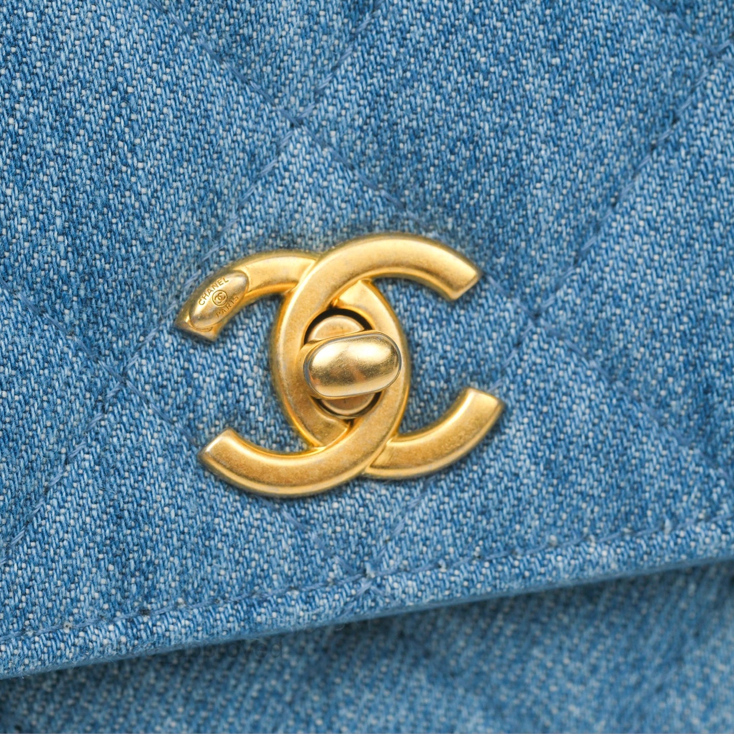 Chanel Quilted Pearl Crush Wallet on Chain WOC Denim Aged Gold Hardware