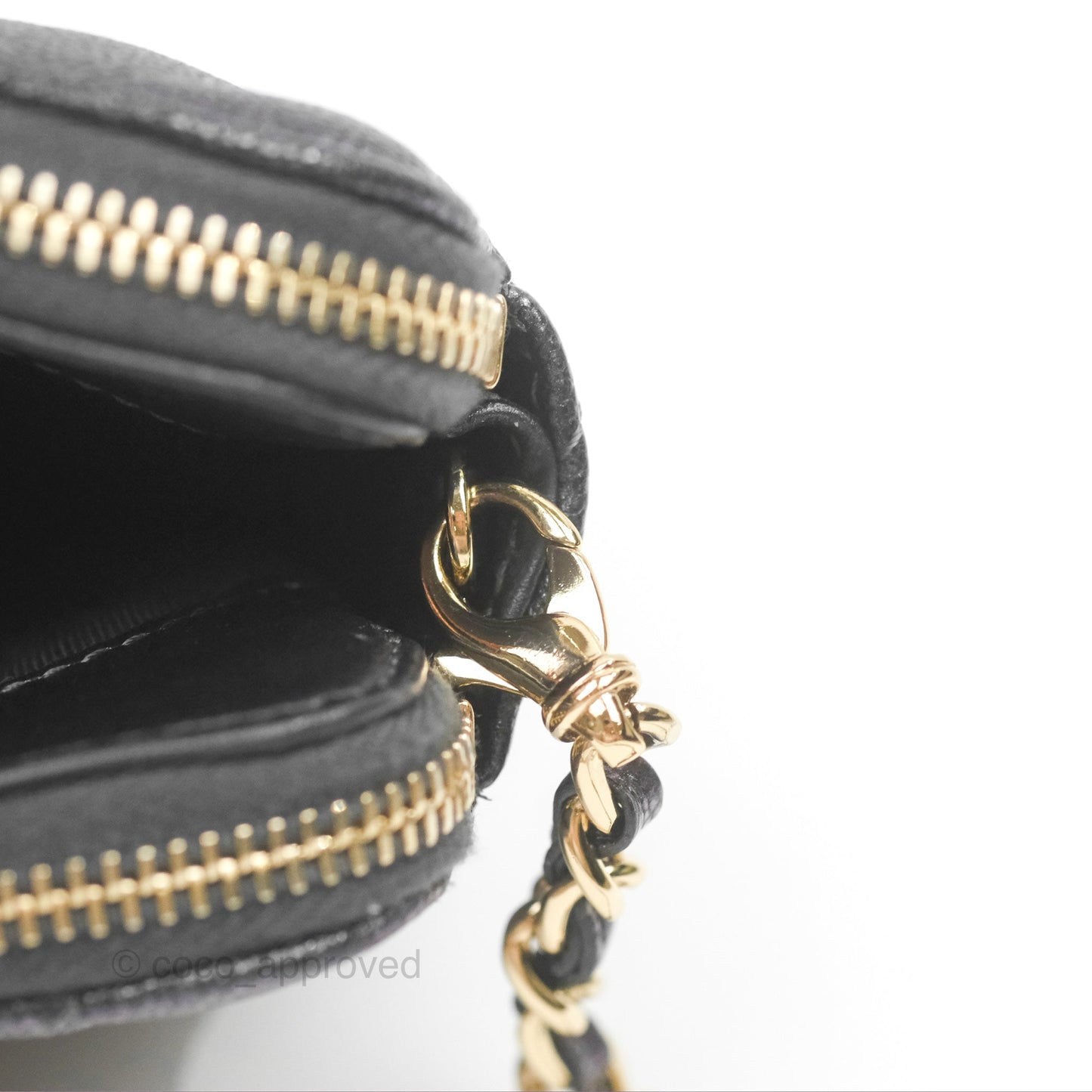 Chanel Quilted Zip Clutch With Chain Iridescent Dark Grey Caviar Gold Hardware