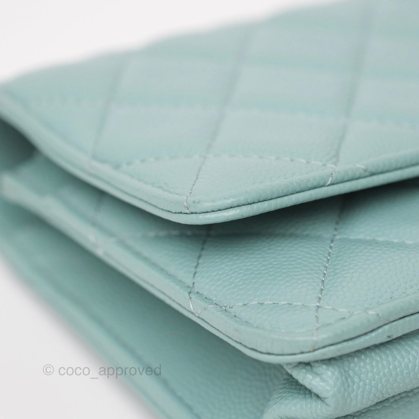 Chanel Quilted Classic Wallet On Chain WOC Tiffany Blue Caviar Gold Hardware