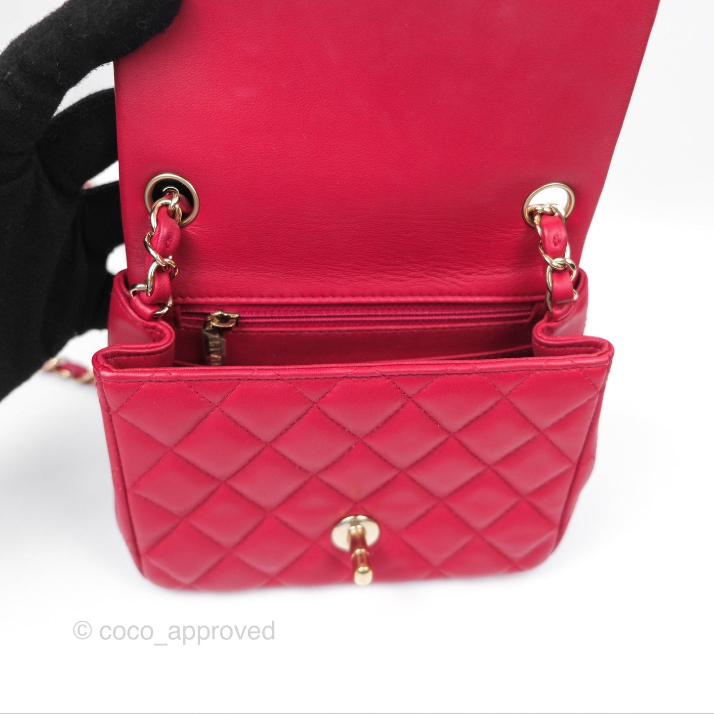 Chanel Mini Square Flap Red Lambskin Light Gold Hardware