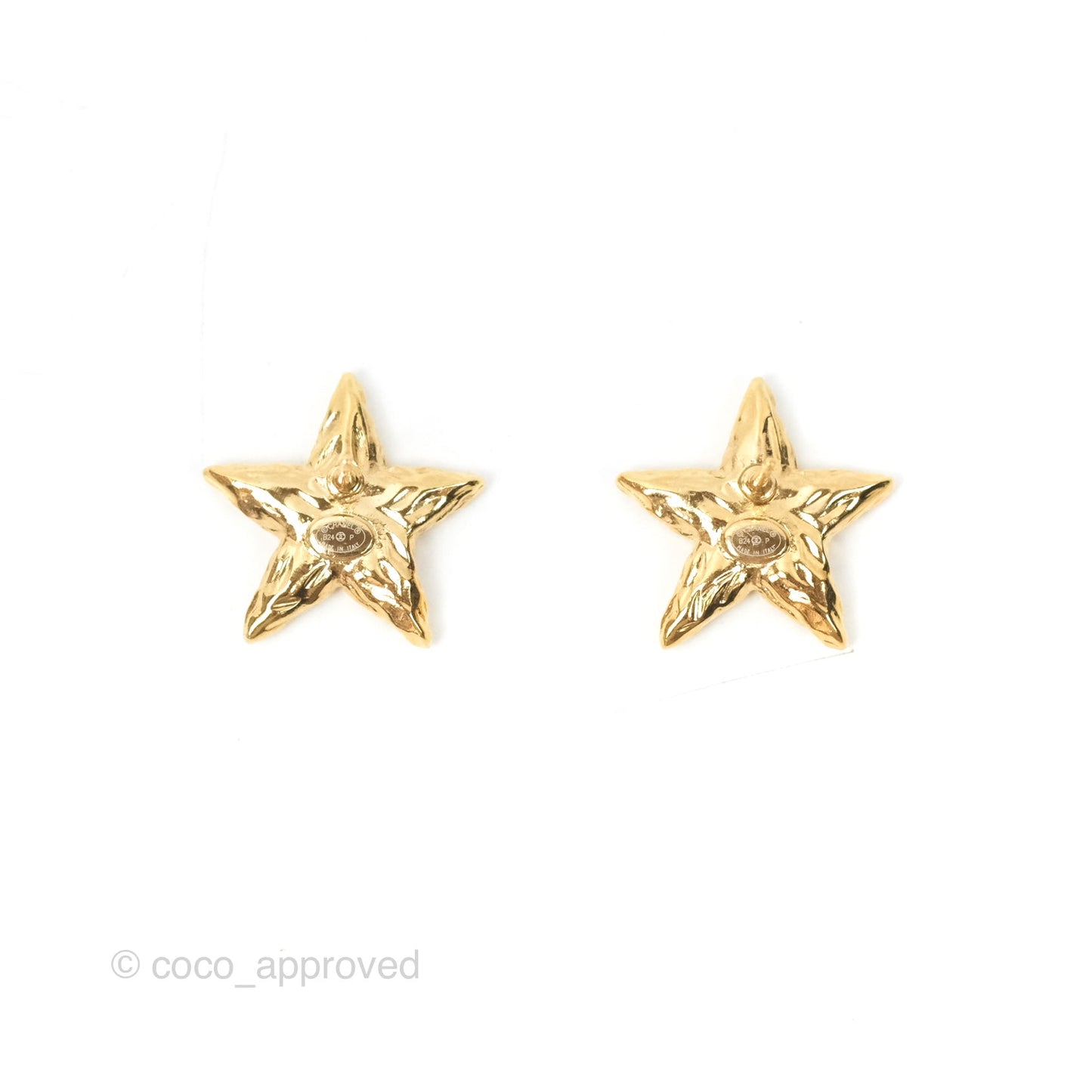 Chanel Star Black CC Earrings Gold Tone 24P