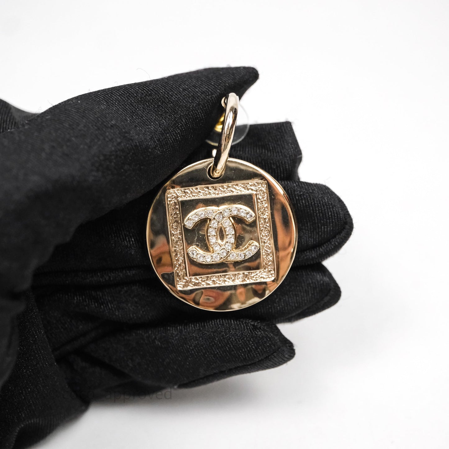 Chanel Crystals CC Round Drop Earrings Gold Tone 23P