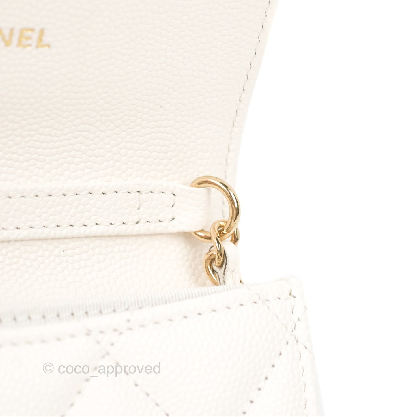 Chanel Mini Wallet With Chain White Caviar Gold Hardware