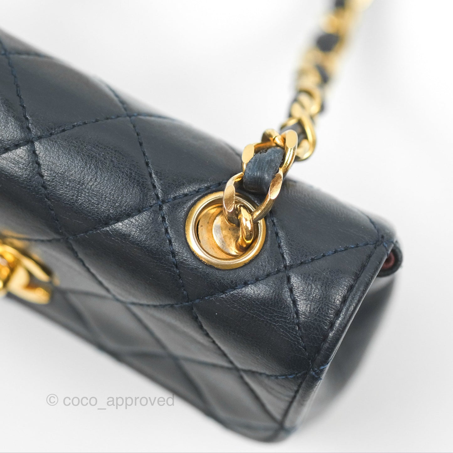 Chanel Mini Dark Navy Lambskin Flap Shoulder Bag 24K Gold Hardware
