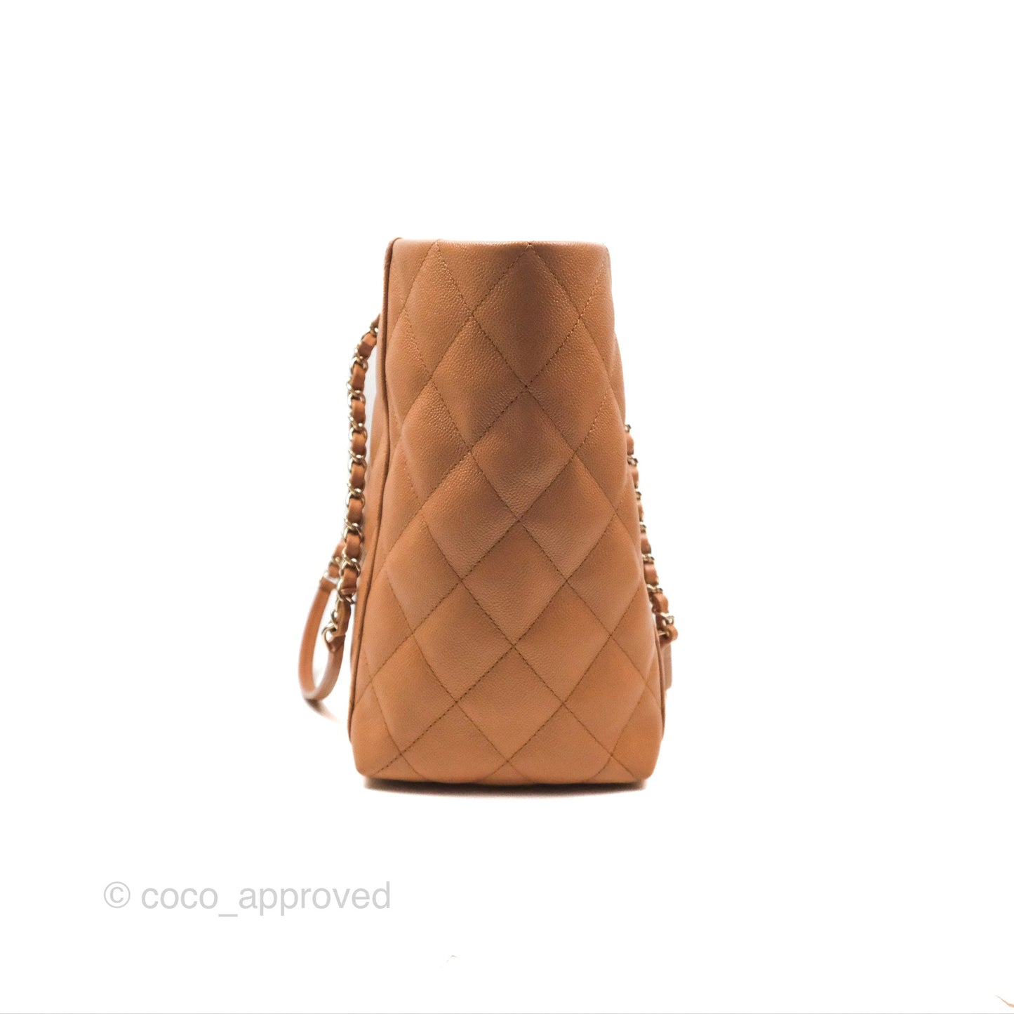 Chanel Large Quilted Caviar Shopping Tote Bag Dark Beige Gold Hardware