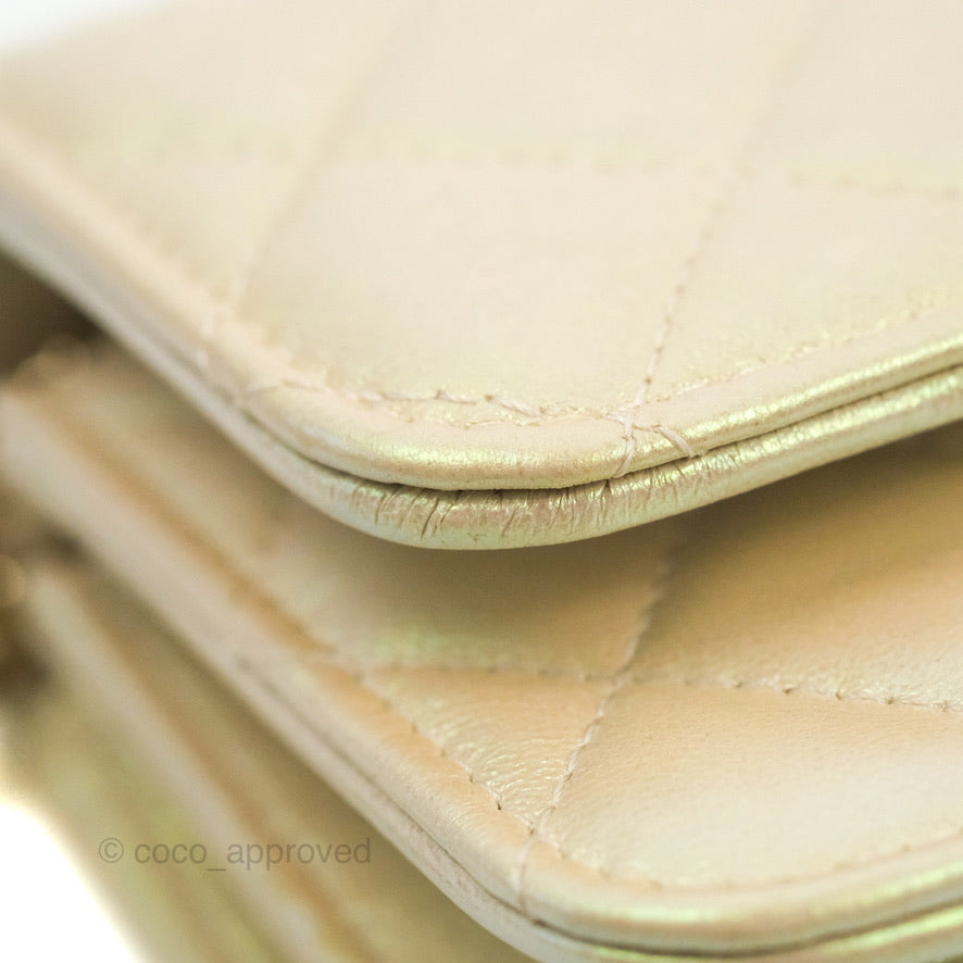 Chanel Quilted Mini Wallet on Chain WOC Iridescent Ivory Gold Hardware 20B