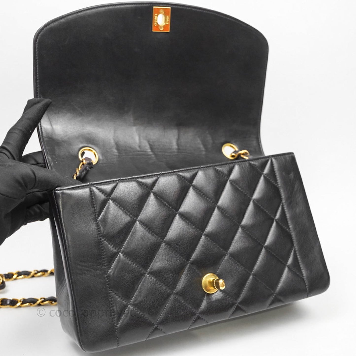 Chanel Vintage Medium Classic Diana Flap Bag Black Lambskin 24K Gold Hardware