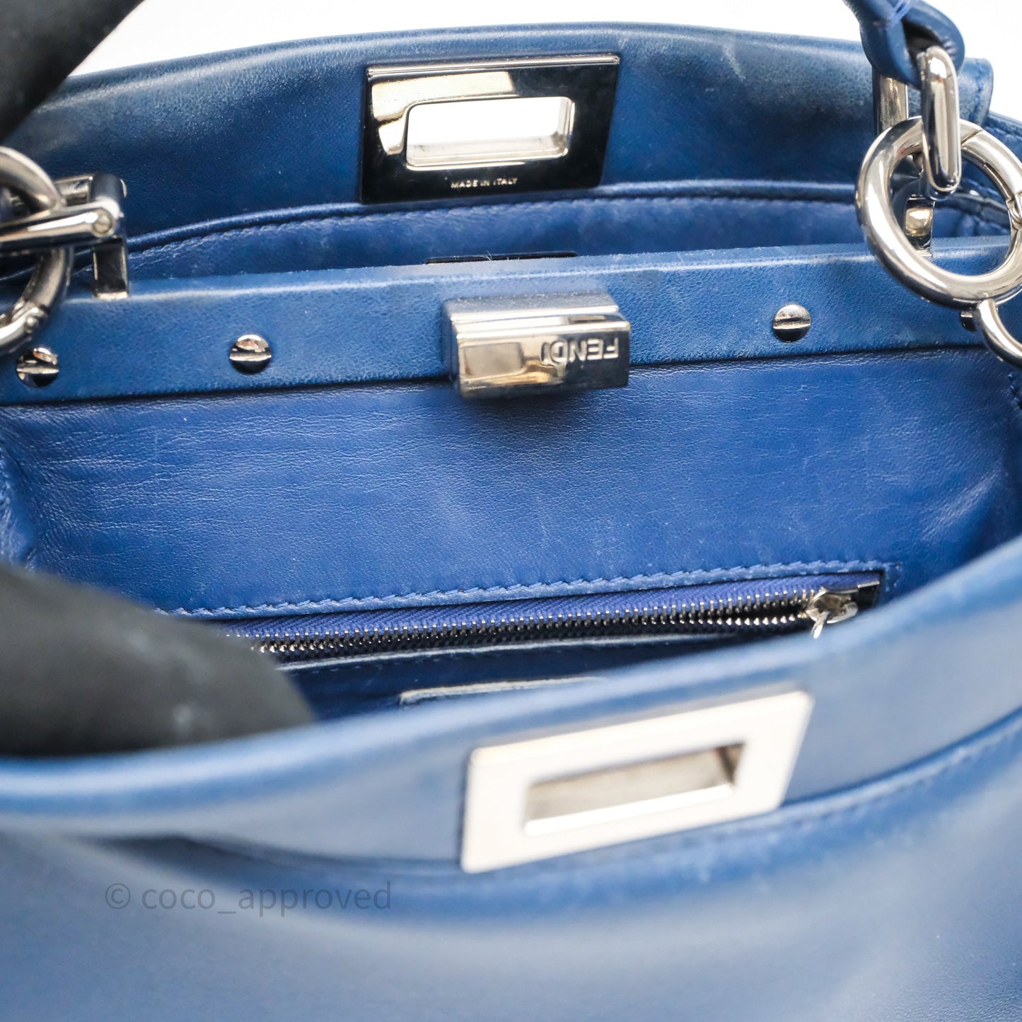 Fendi Nappa Mini Peekaboo Bag Blue Silver Hardware
