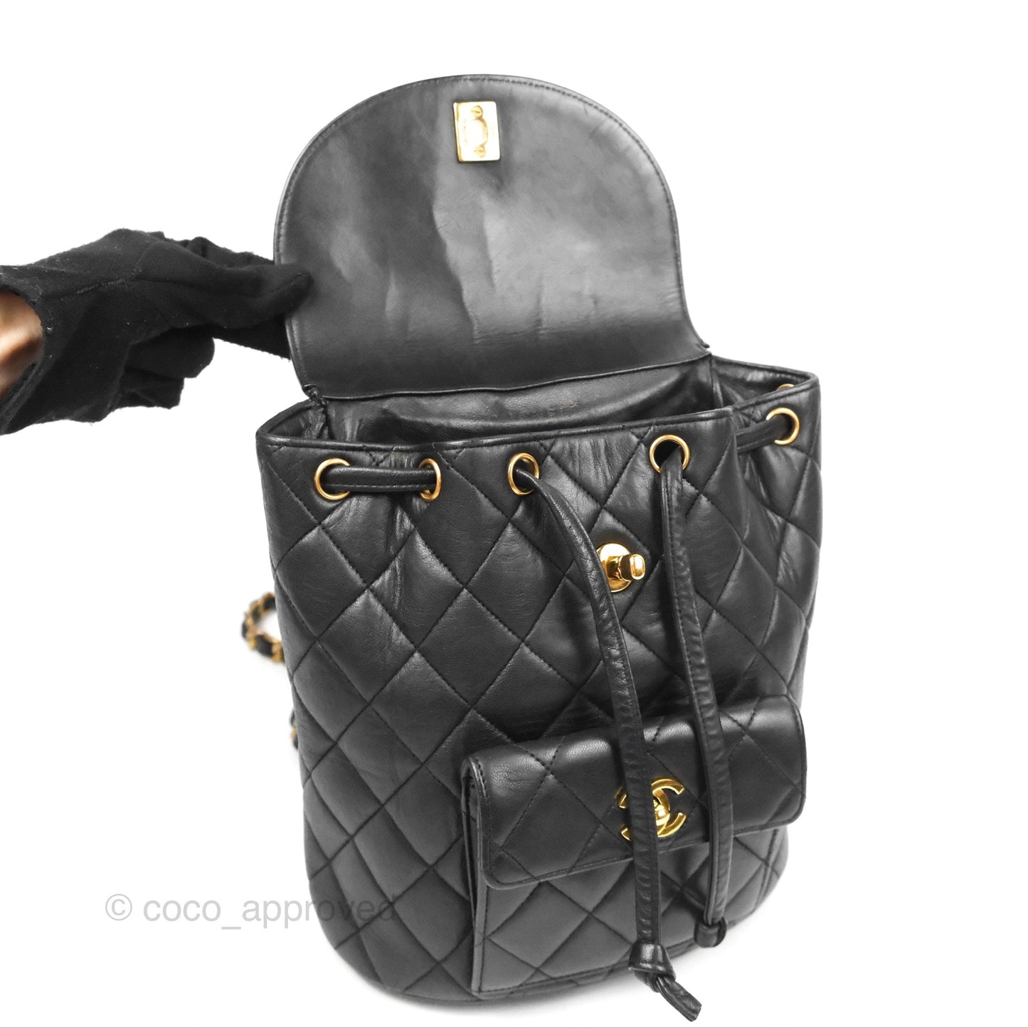 Chanel Vintage CC Duma Backpack Black Lambskin 24K Gold Hardware