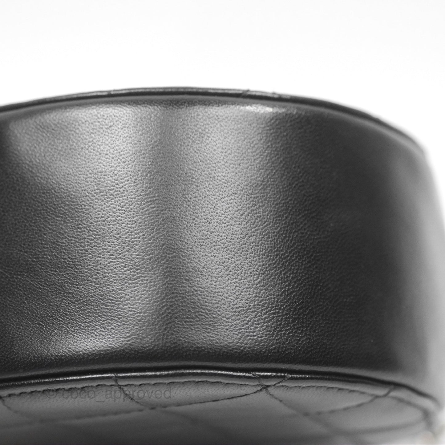 Chanel Classic Quilted Round Clutch With Chain Black Lambskin Silver Hardware