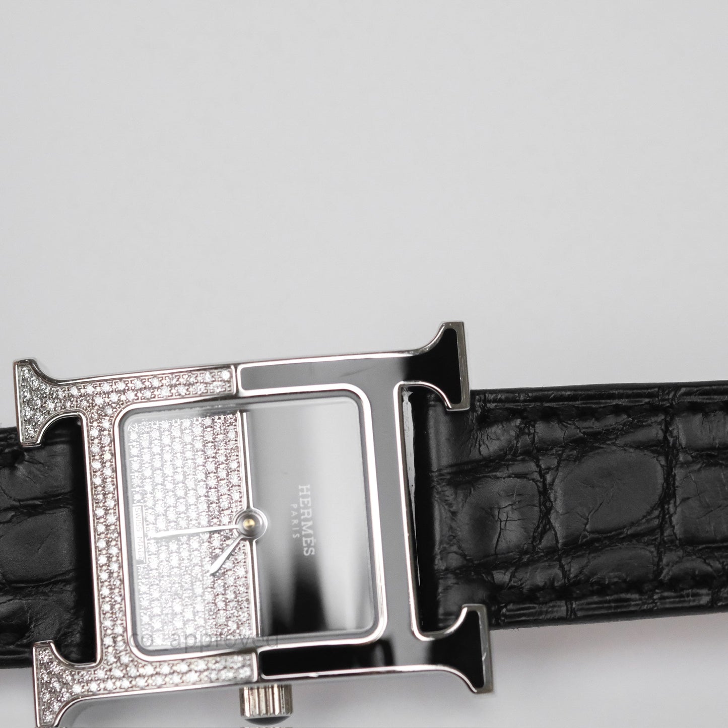 Hermes Heure H Double Jeu Watch Small Model 25mm Black Croc Strap