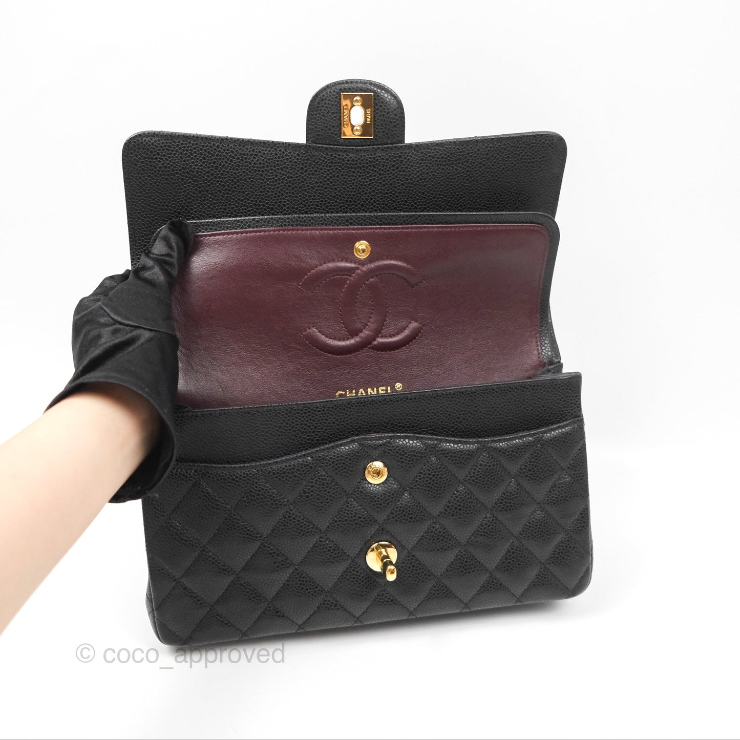 Chanel Classic M/L Medium Flap Quilted Black Caviar Gold Hardware