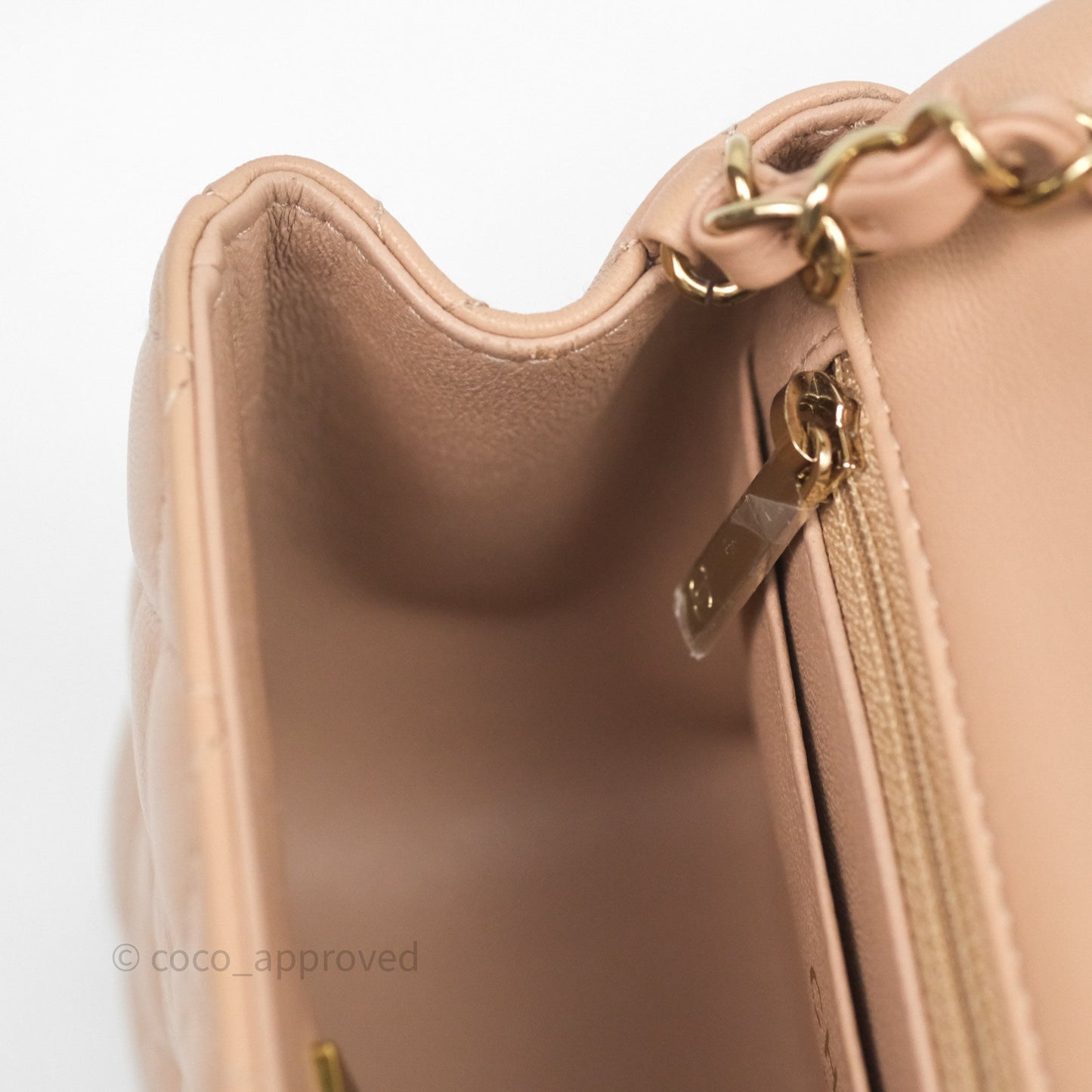 Chanel Mini Square Flap Quilted Beige Lambskin Gold Hardware
