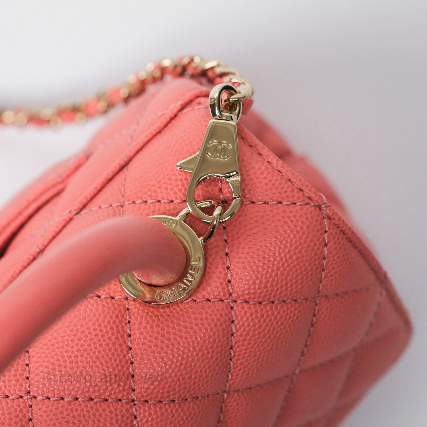 Chanel Mini Coco Handle Quilted Pink Caviar Gold Hardware