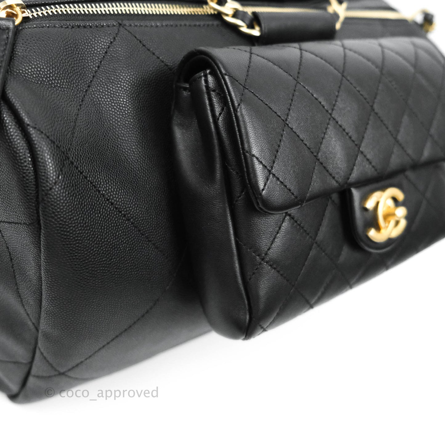 Chanel Large Circular Handle Bowling Bag Caviar Black Aged Gold Hardware