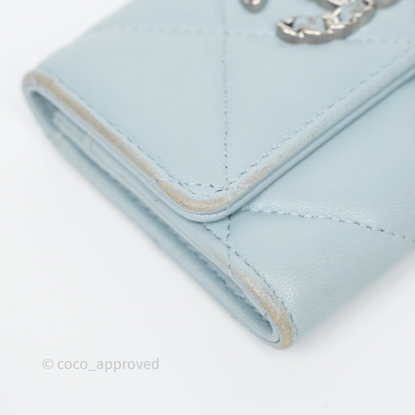 Chanel 19 Flap Card Holder Light Blue Lambskin