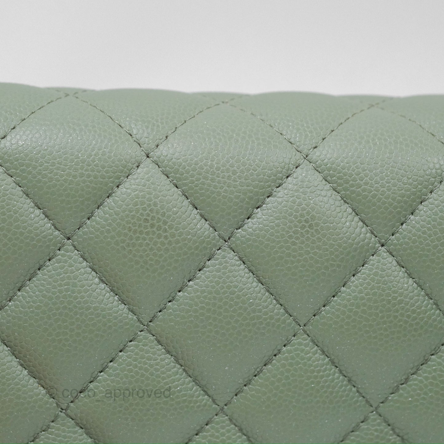 Chanel Classic Quilted Wallet On Chain WOC Glitter Dark Tiffany Green Caviar Aged Gold Hardware
