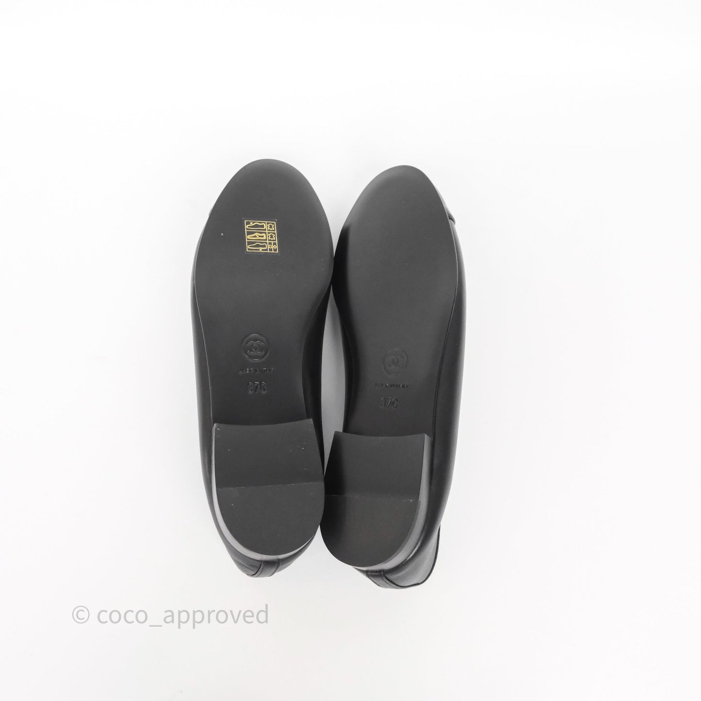 Chanel Calfskin Black Patent Cap-Toe Ballet Flats Size 37
