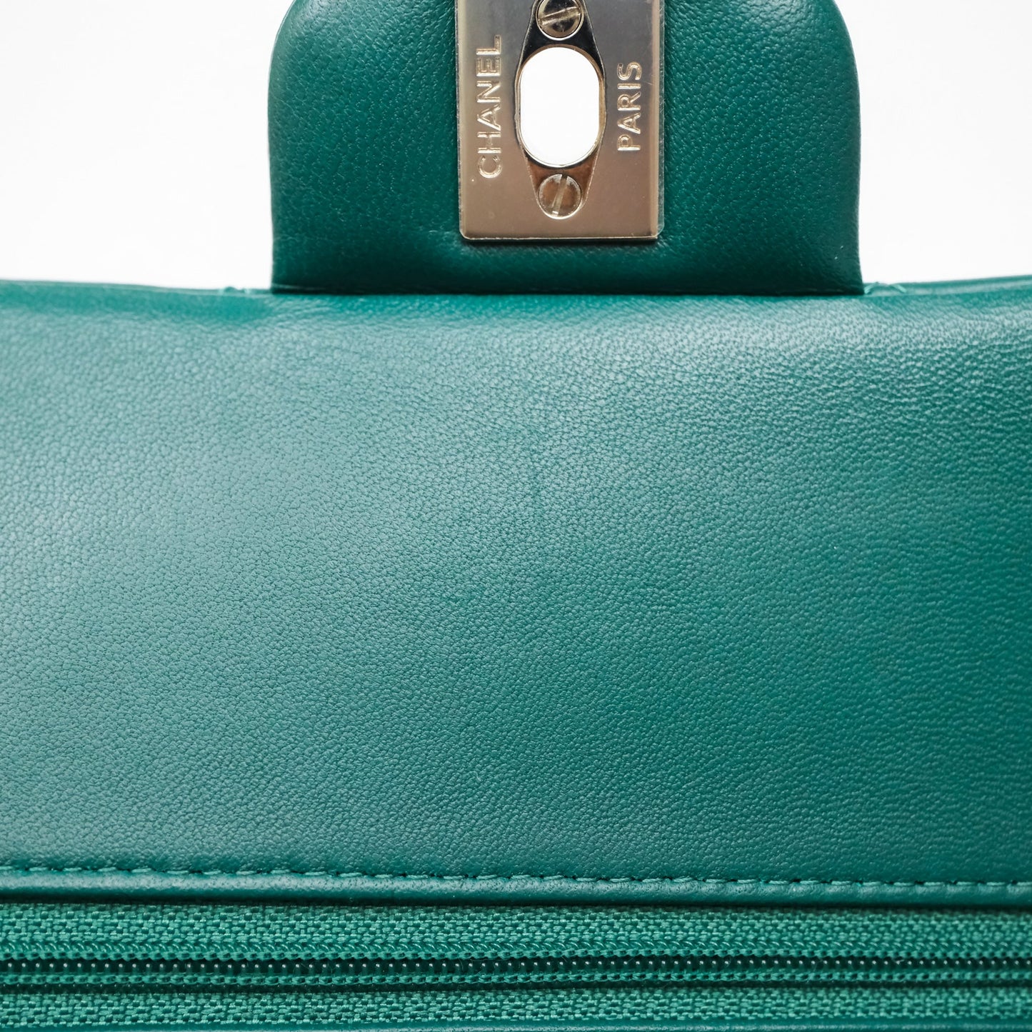 Chanel Medium Classic Flap Quilted Dark Green Lambskin Silver Hardware