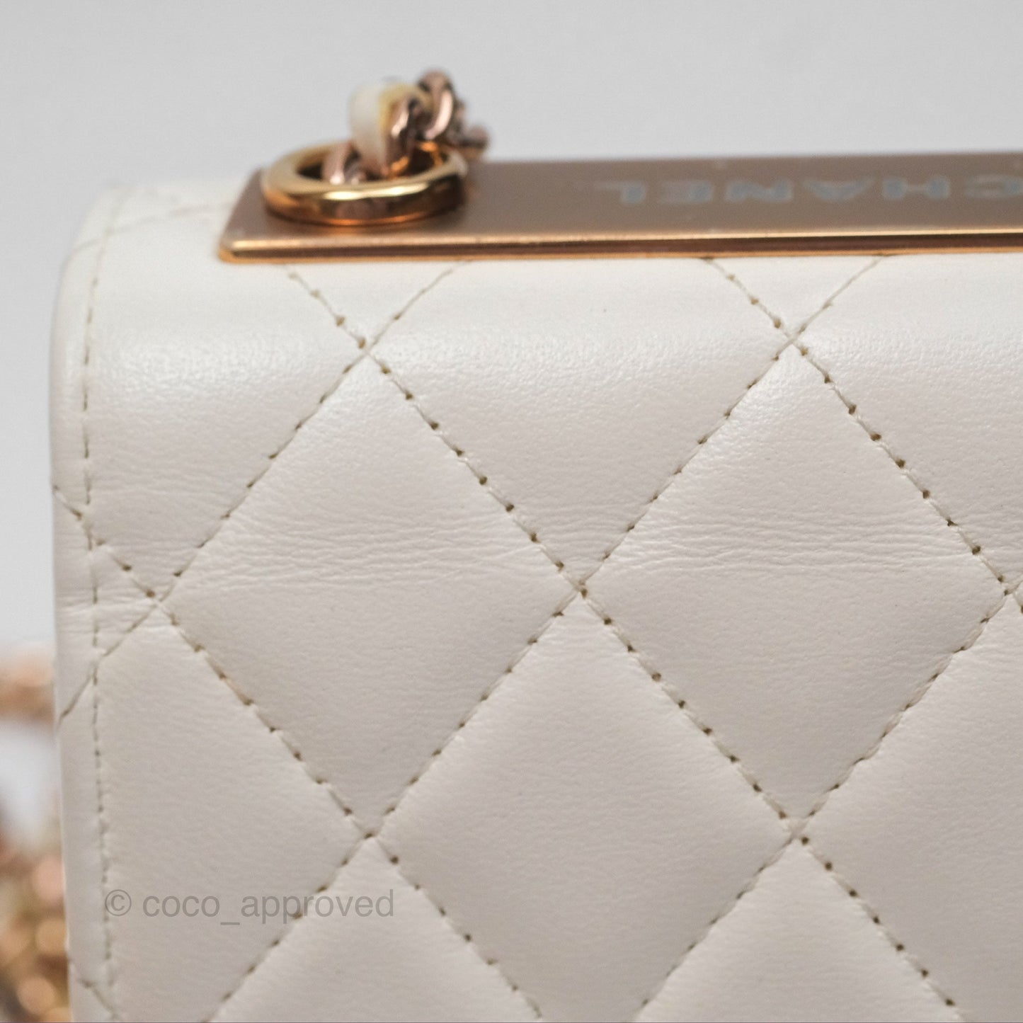 Chanel Mini Quilted Trendy CC Clutch With Chain White Lambskin Rose Gold Hardware