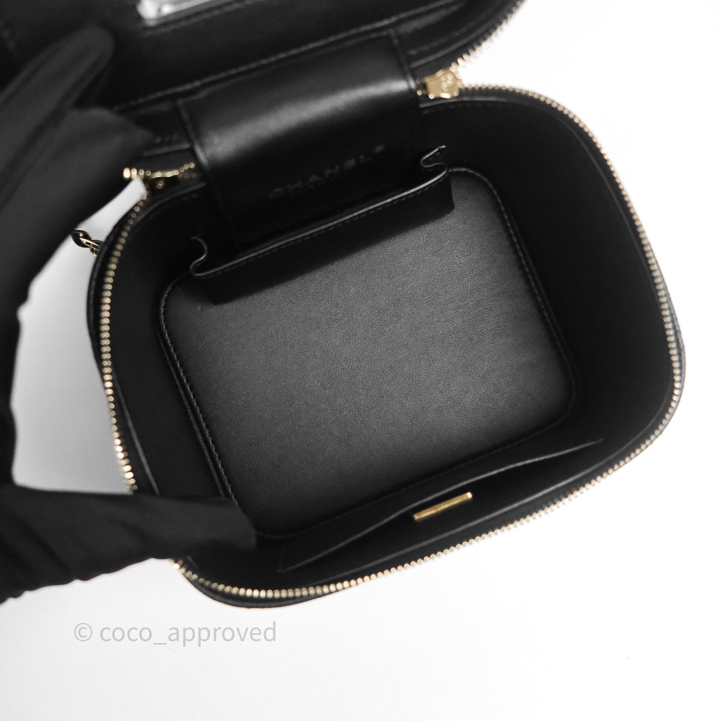 Chanel Quilted Top Handle Vanity Case Black Caviar Gold Hardware